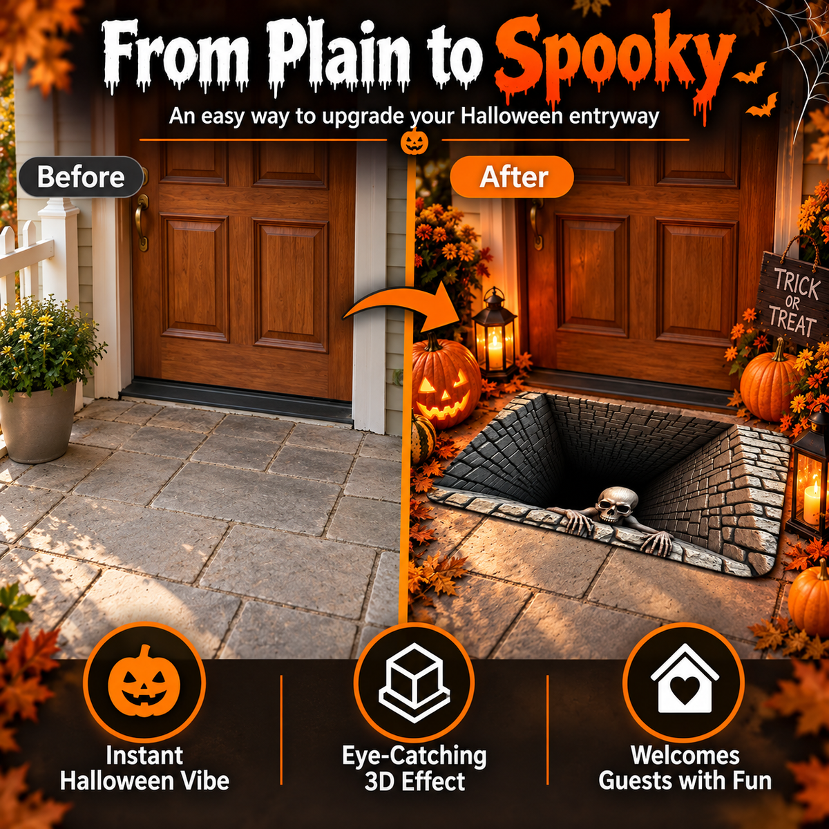 Hot sales💧Halloween Front Door Mat – Festive 3D Visual Skull