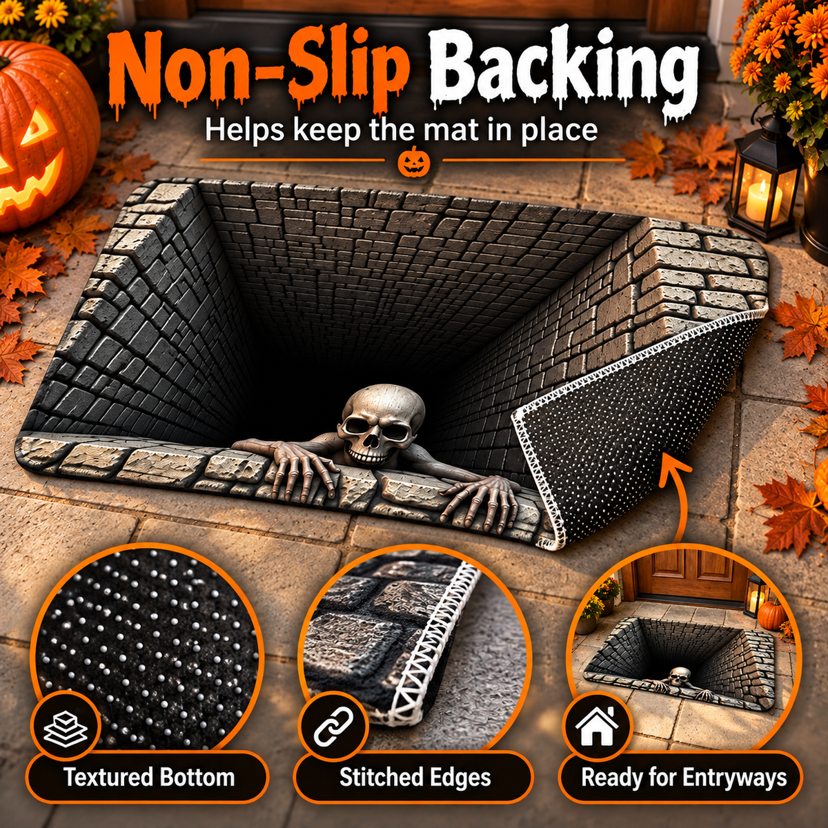 Hot sales💧Halloween Front Door Mat – Festive 3D Visual Skull