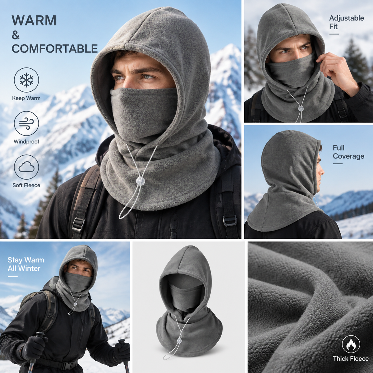 🔥💧LAST DAY PROMOTION - 50% OFF❄️ 2-Piece Integrated Flannel Warm Face Mask & Hat